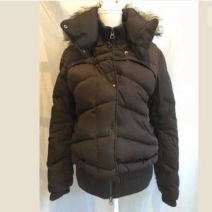 SOIA & KYO Fur Hooded Down Brown Puffer Coat M